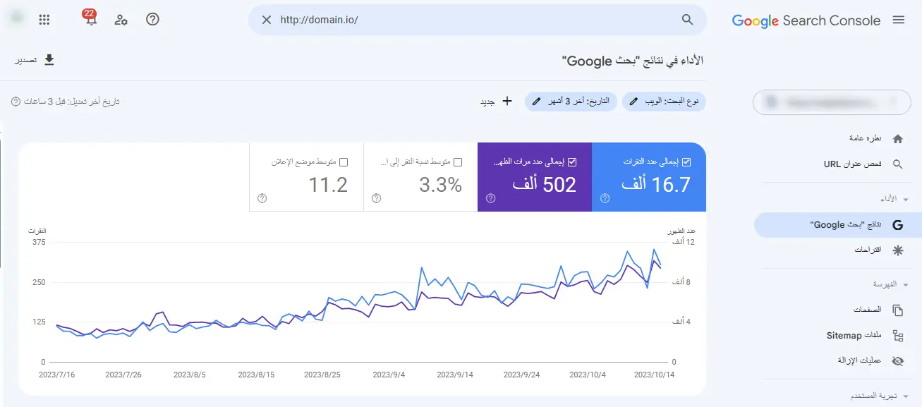 لوحة Search Console من جوجل